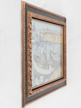 1940s gouache on paper - Mediterranean fishing village - 27¼" x 33¾"