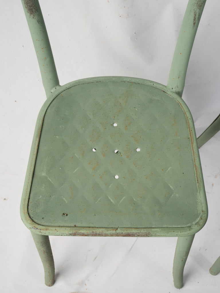 Pair of French Bistro Chairs in Painted Sheet Metal w/ Celadon Finish c. 1930 - 34¾"
