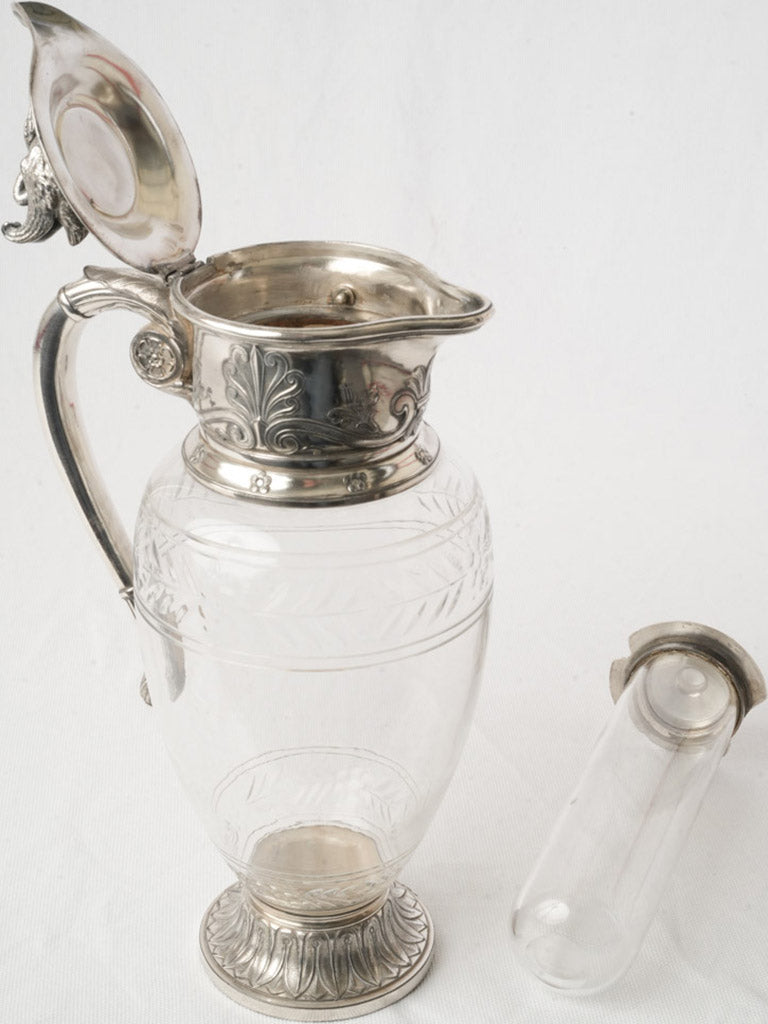 Timeworn patina silver-plated metal pitcher  
