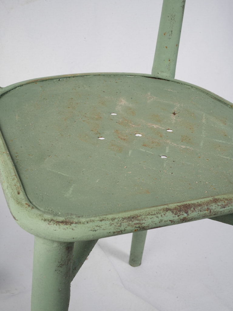 Pair of French Bistro Chairs in Painted Sheet Metal w/ Celadon Finish c. 1930 - 34¾"