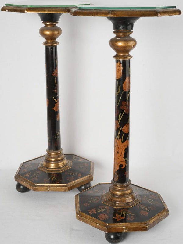Elegant William & Mary marquetry "torchere" tables