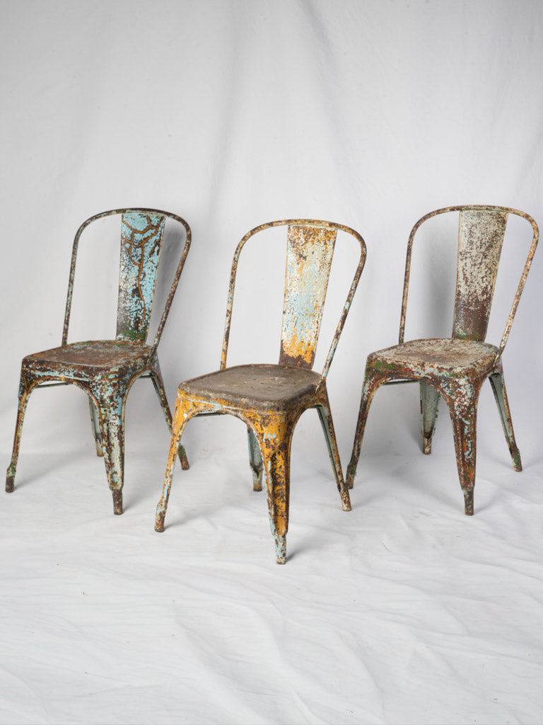 Set of Three Tolix Stacking Chairs w/ Pictorial Patina c. 1940 - 33½"