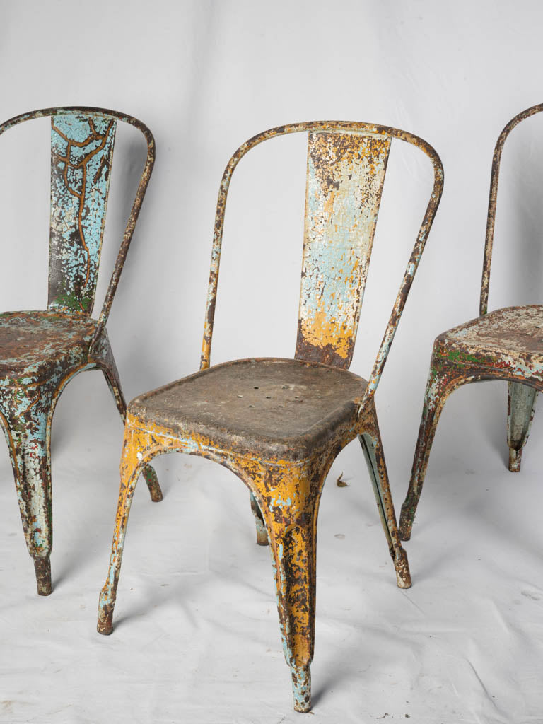 Set of Three Tolix Stacking Chairs w/ Pictorial Patina c. 1940 - 33½"