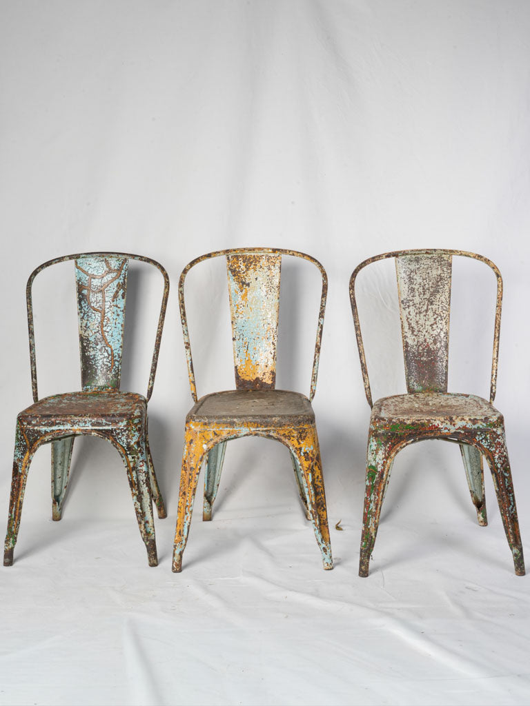 Set of Three Tolix Stacking Chairs w/ Pictorial Patina c. 1940 - 33½"