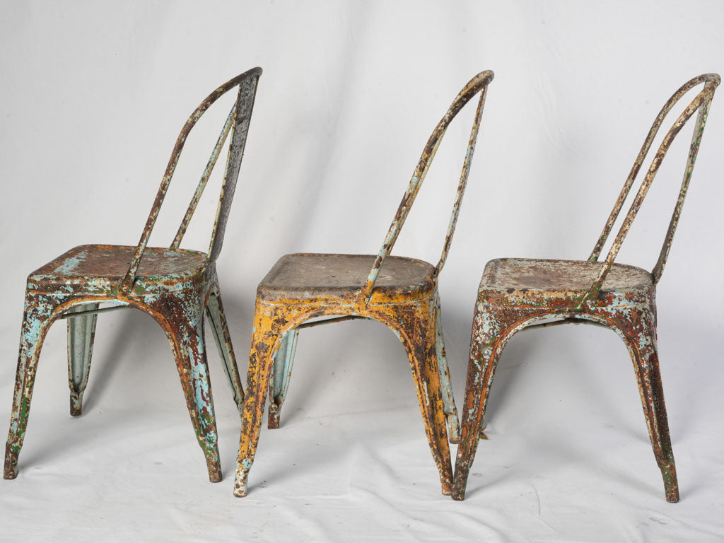 Set of Three Tolix Stacking Chairs w/ Pictorial Patina c. 1940 - 33½"