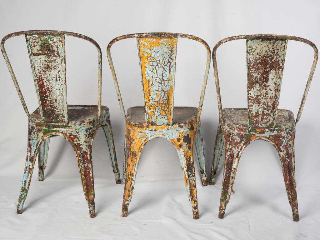 Set of Three Tolix Stacking Chairs w/ Pictorial Patina c. 1940 - 33½"