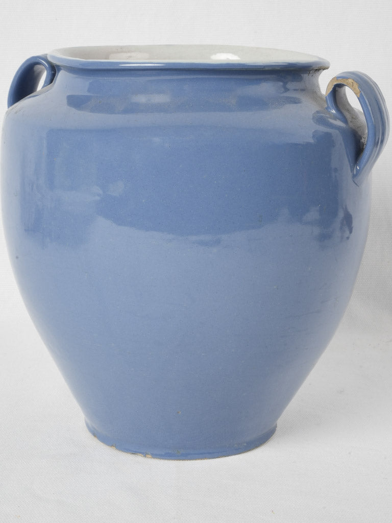 Antique French blue terracotta confit pot