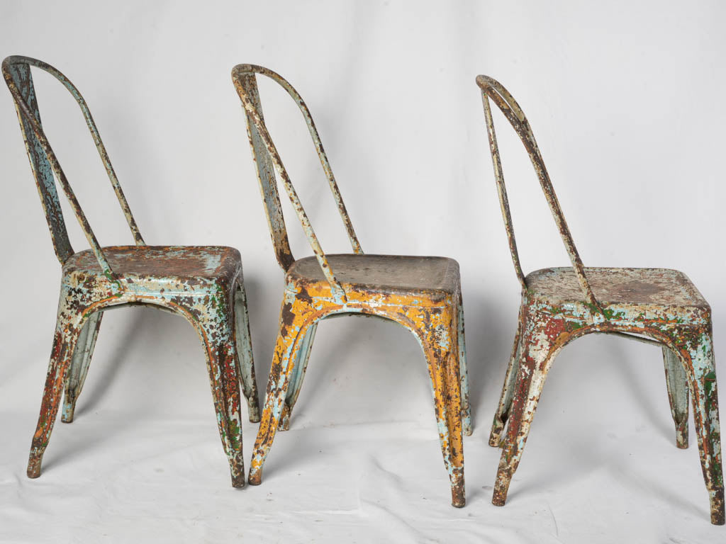 Set of Three Tolix Stacking Chairs w/ Pictorial Patina c. 1940 - 33½"