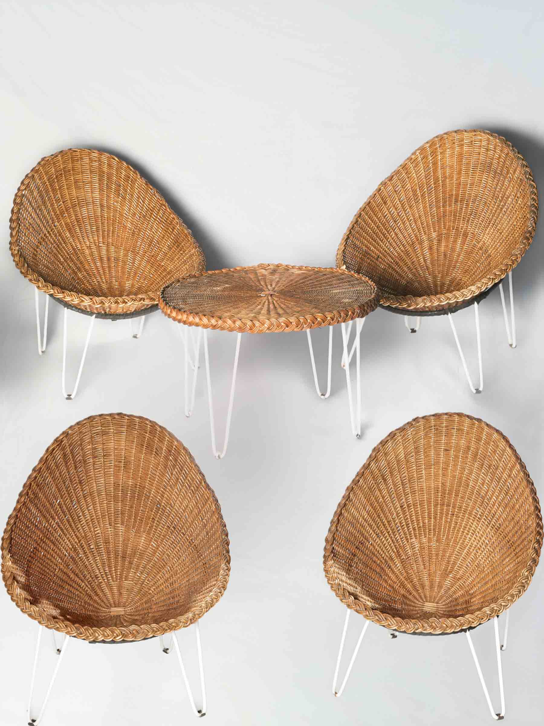 Handwoven Rattan Patio Set w/ Four Chairs and Coffee Table, 1960s