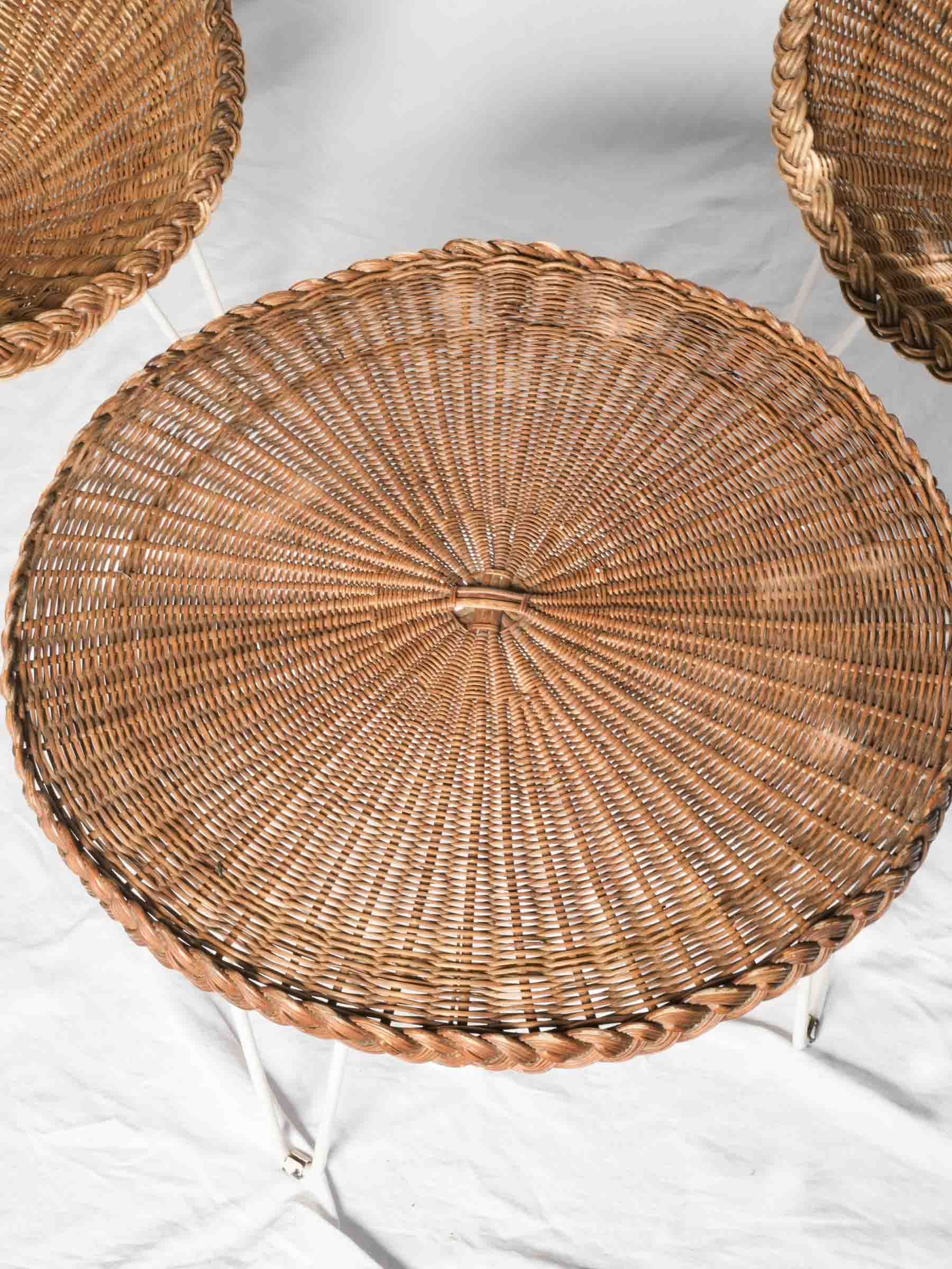 Handwoven Rattan Patio Set w/ Four Chairs and Coffee Table, 1960s