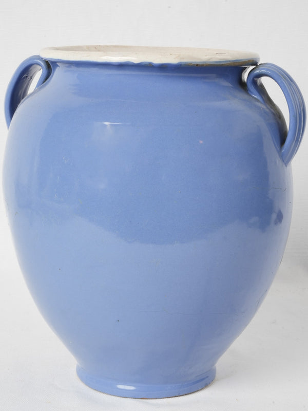 Antique French confit pot - blue, fully glazed 10¾"