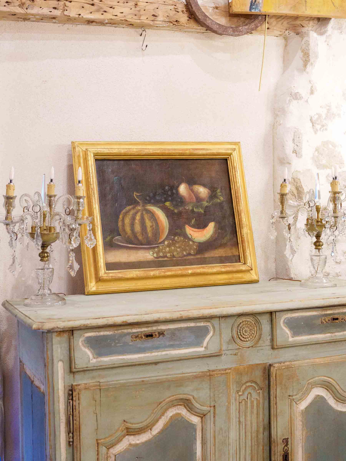 18th-Century French Still Life w/ Melon and Grapes - 23¼" x 27¼"
