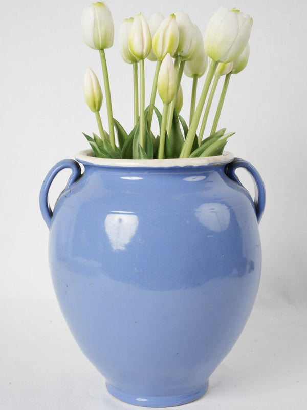 Antique French confit pot - blue, fully glazed 10¾"