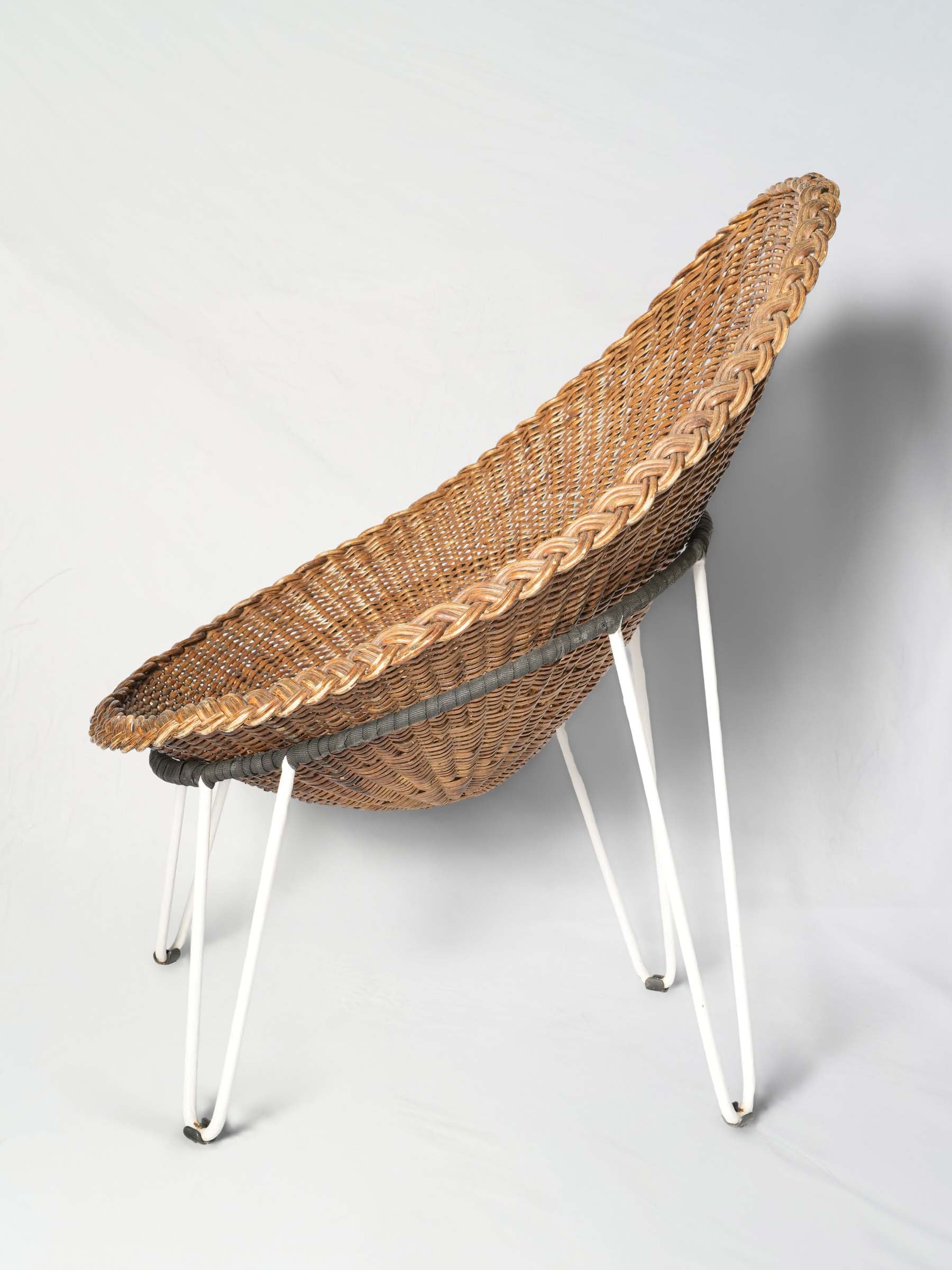 Handwoven Rattan Patio Set w/ Four Chairs and Coffee Table, 1960s