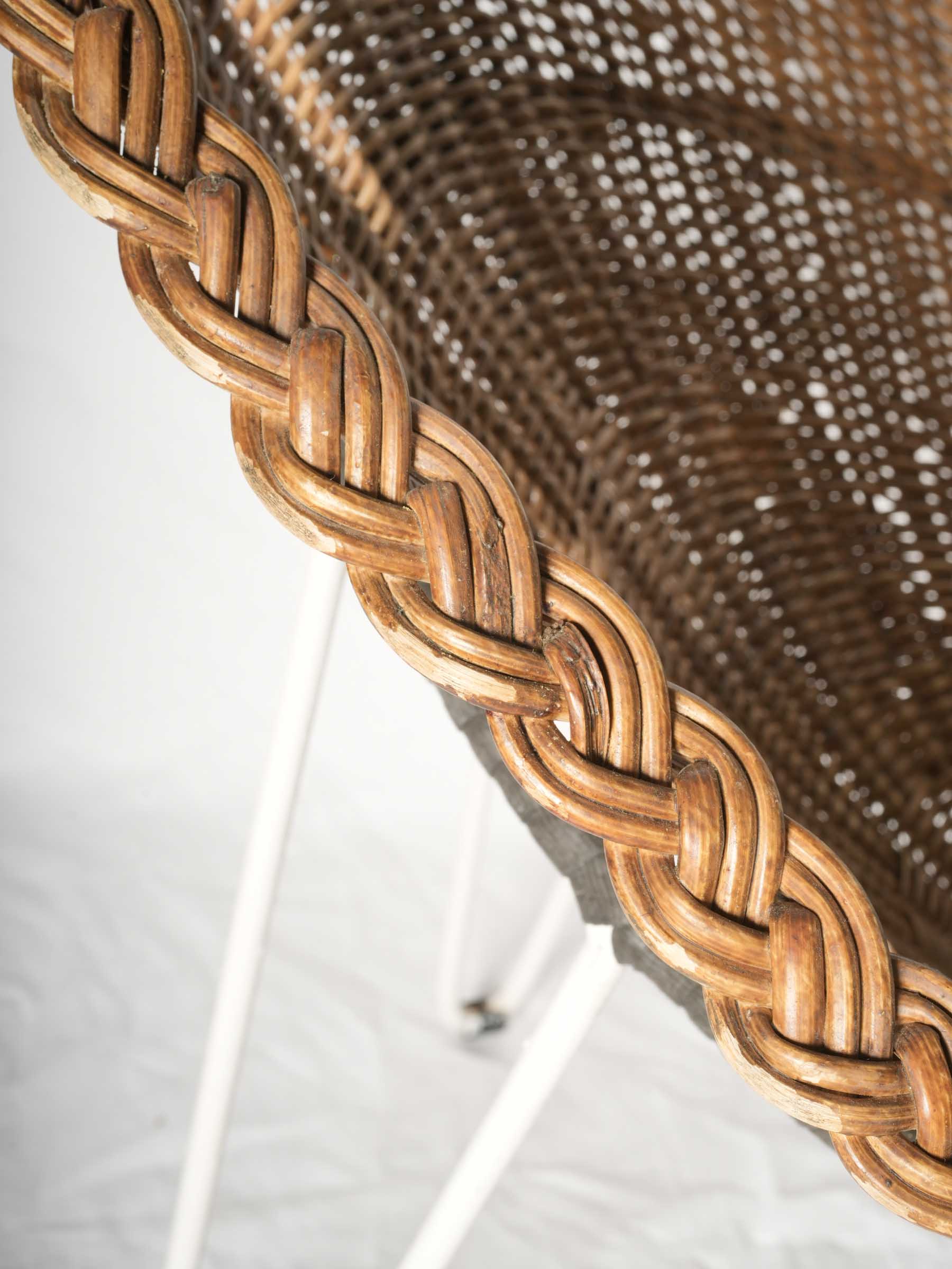 Handwoven Rattan Patio Set w/ Four Chairs and Coffee Table, 1960s
