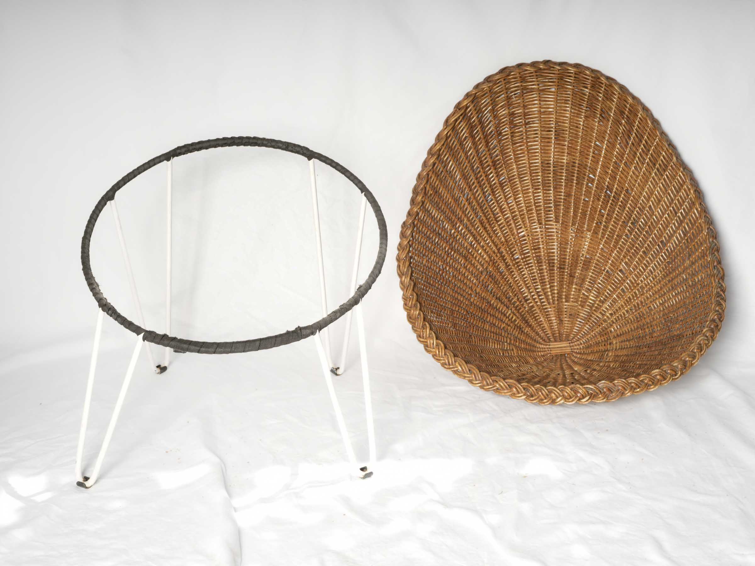 Handwoven Rattan Patio Set w/ Four Chairs and Coffee Table, 1960s