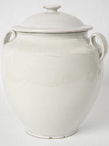 Antique French glazed white terracotta confit pot