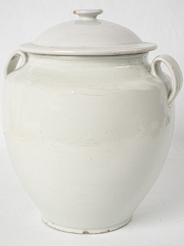 Antique French white confit pot w/ cover - Pyrenees 11½