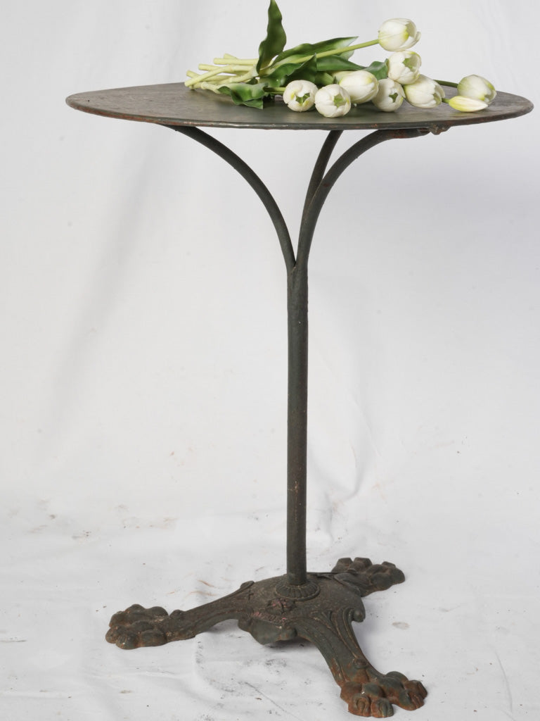 Late 19th to Early 20th Century French Cast Iron Bistro Table w/ Dark Slate Finish and Lion Paw Base - 28" x 21¾"