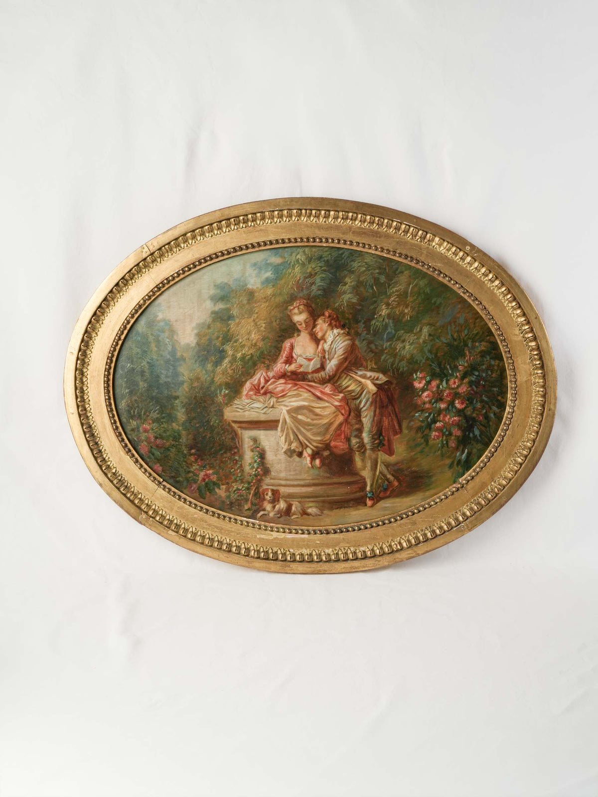Romantic Pair of Early 20th-Century French Oval Oils w/ Scènes Galantes - 27½" x 35½"