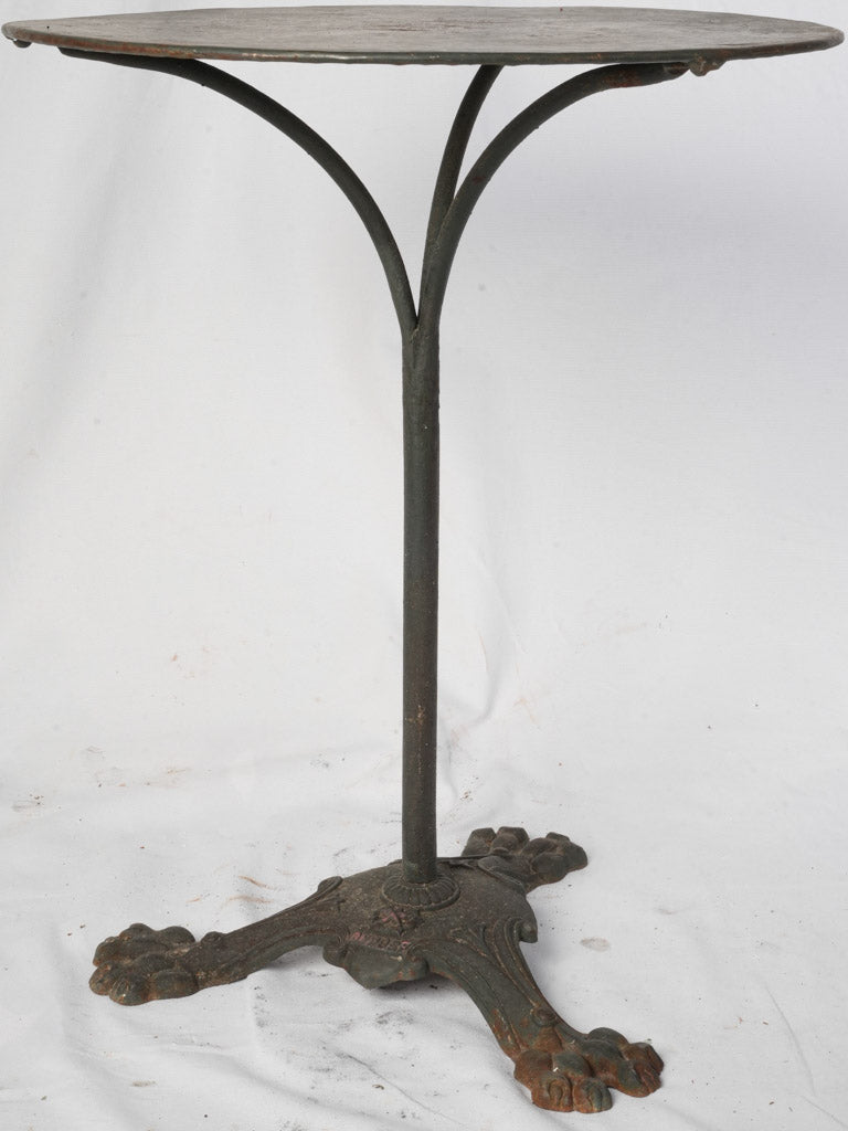 Late 19th to Early 20th Century French Cast Iron Bistro Table w/ Dark Slate Finish and Lion Paw Base - 28" x 21¾"