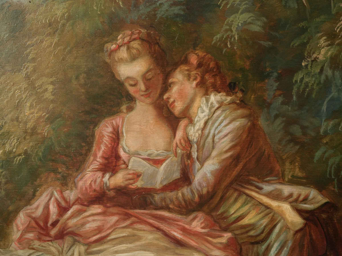 Romantic Pair of Early 20th-Century French Oval Oils w/ Scènes Galantes - 27½" x 35½"