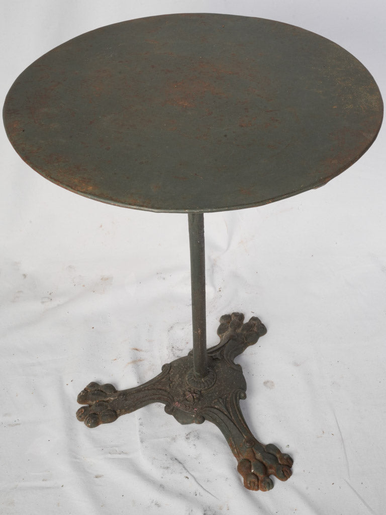Late 19th to Early 20th Century French Cast Iron Bistro Table w/ Dark Slate Finish and Lion Paw Base - 28" x 21¾"