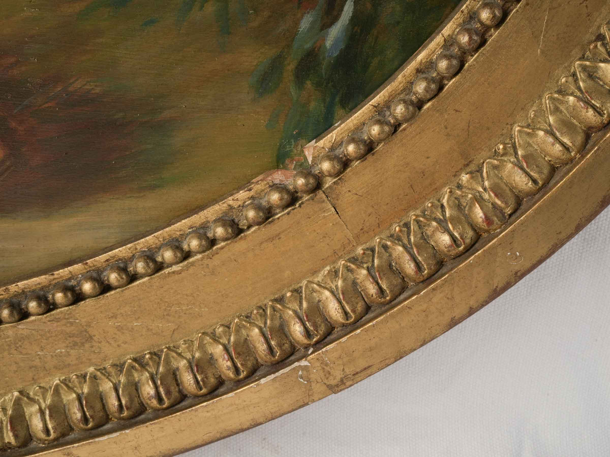 Romantic Pair of Early 20th-Century French Oval Oils w/ Scènes Galantes - 27½" x 35½"