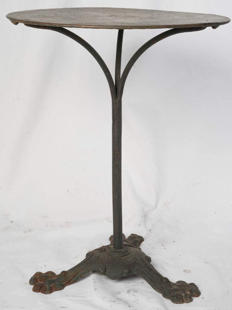 Late 19th to Early 20th Century French Cast Iron Bistro Table w/ Dark Slate Finish and Lion Paw Base - 28" x 21¾"