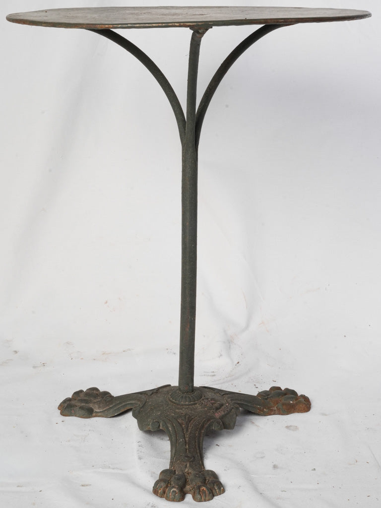 Late 19th to Early 20th Century French Cast Iron Bistro Table w/ Dark Slate Finish and Lion Paw Base - 28" x 21¾"