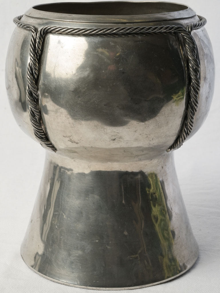 Striking French 1970s Pewter Champagne Bucket by Jean Goardère in Cork Form - 10¼"