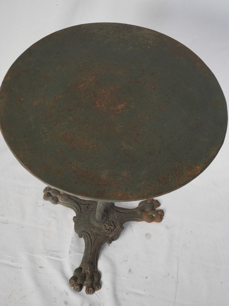 Late 19th to Early 20th Century French Cast Iron Bistro Table w/ Dark Slate Finish and Lion Paw Base - 28" x 21¾"