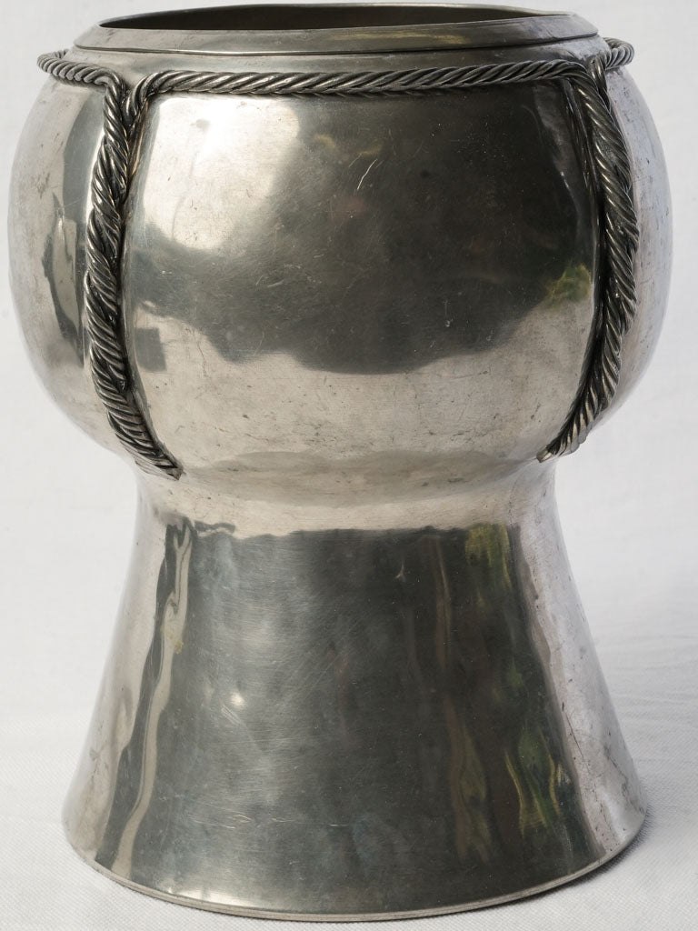 Striking French 1970s Pewter Champagne Bucket by Jean Goardère in Cork Form - 10¼"