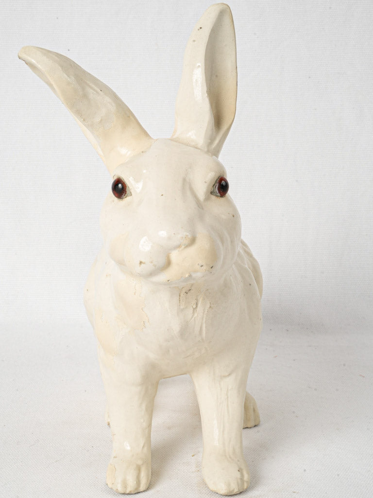 Antique brown glass-eyed bunny figurine