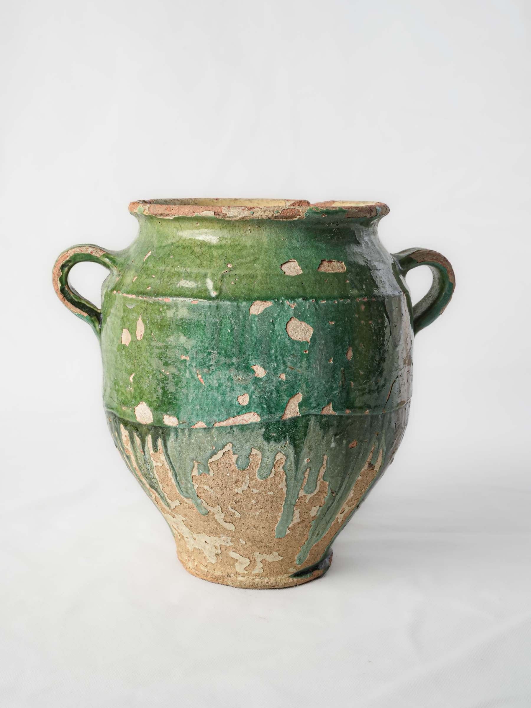 Rustic moss-green glazed confit pot  
