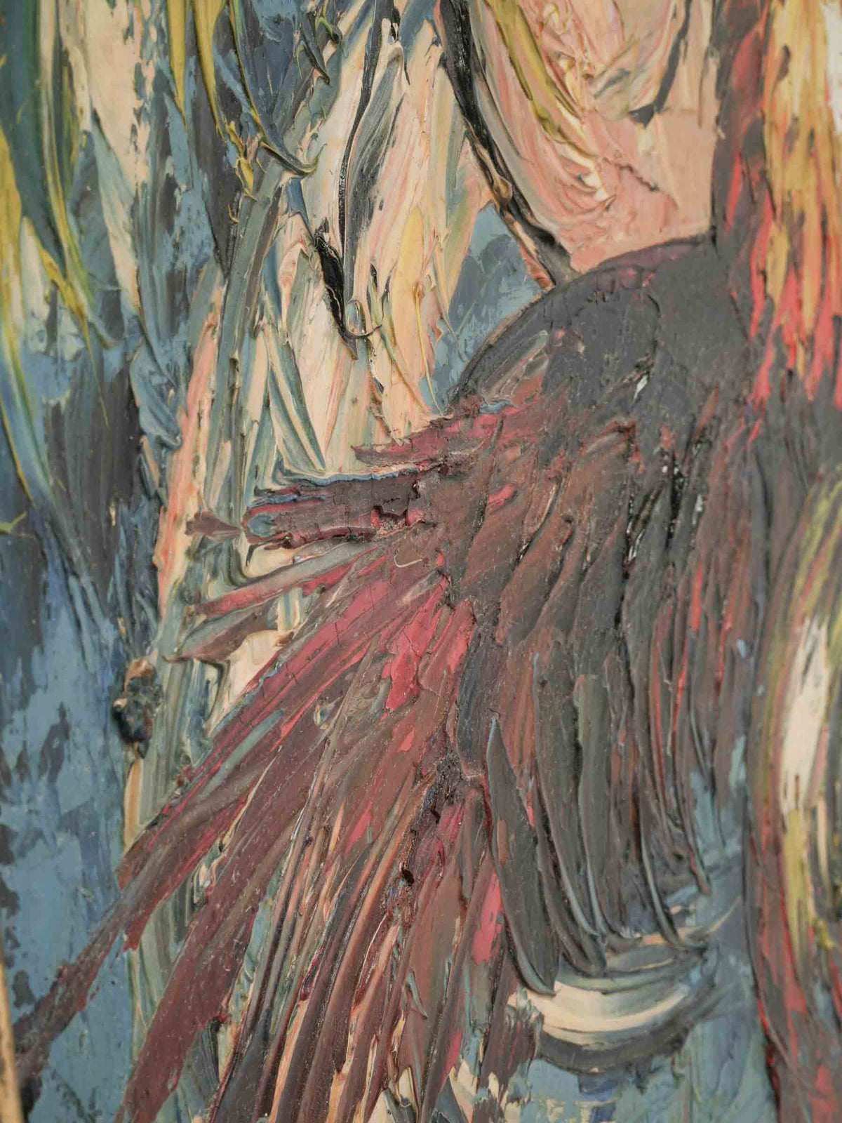 Lively 1964 Palette-Knife Oil on Panel of Two Roosters - 33" x 25¼"