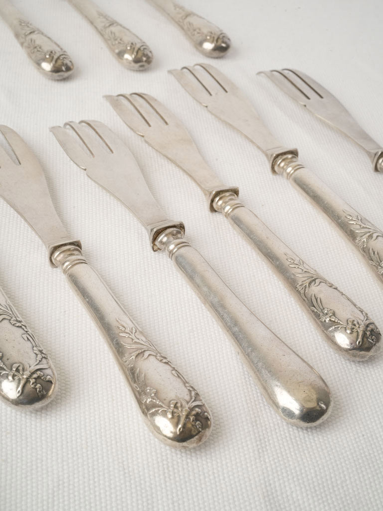 Set of Twelve Belle Époque Silver-Plated Melon Forks - 8¼"