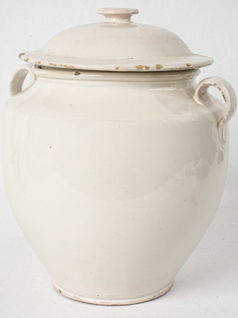 Antique French white glazed confit pot