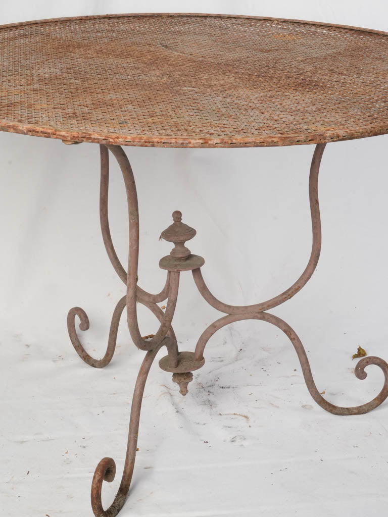 Late 19th Century French Wrought Iron Garden Table w/ Scrolling Base and Faux-Caning Top - 40¼"
