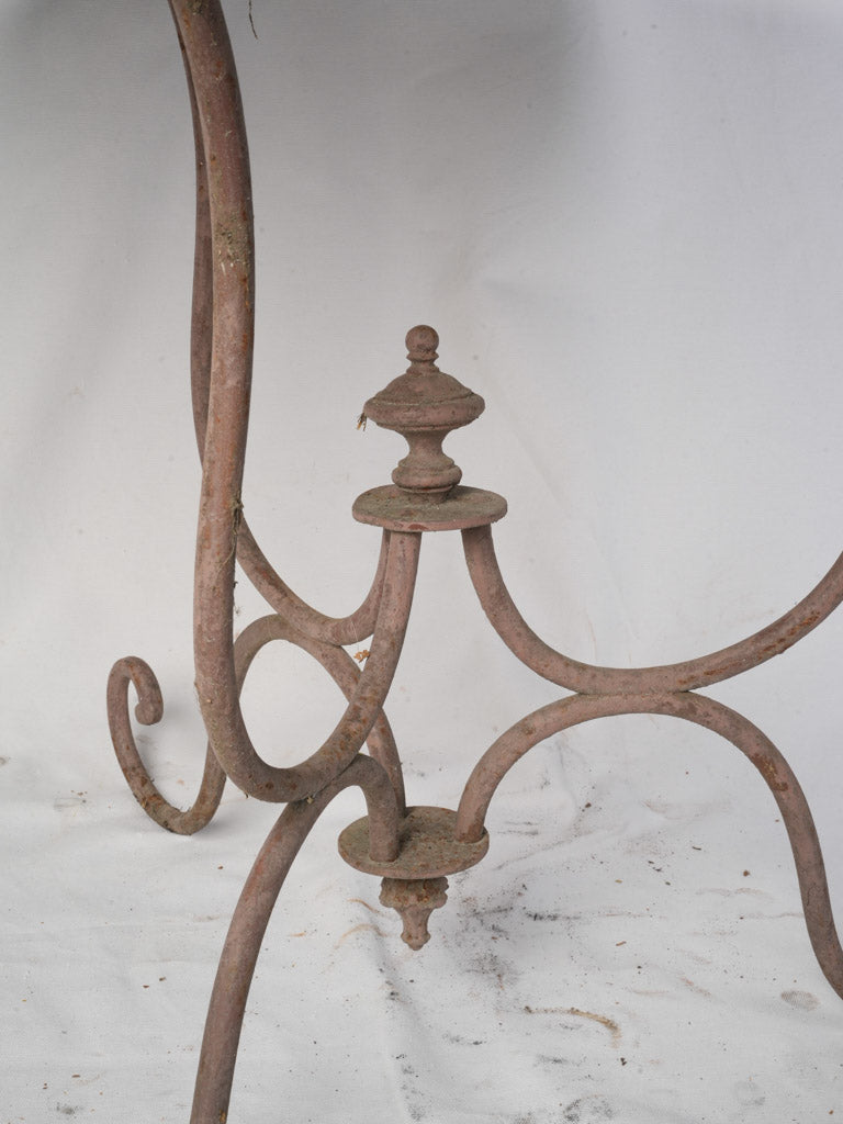 Late 19th Century French Wrought Iron Garden Table w/ Scrolling Base and Faux-Caning Top - 40¼"