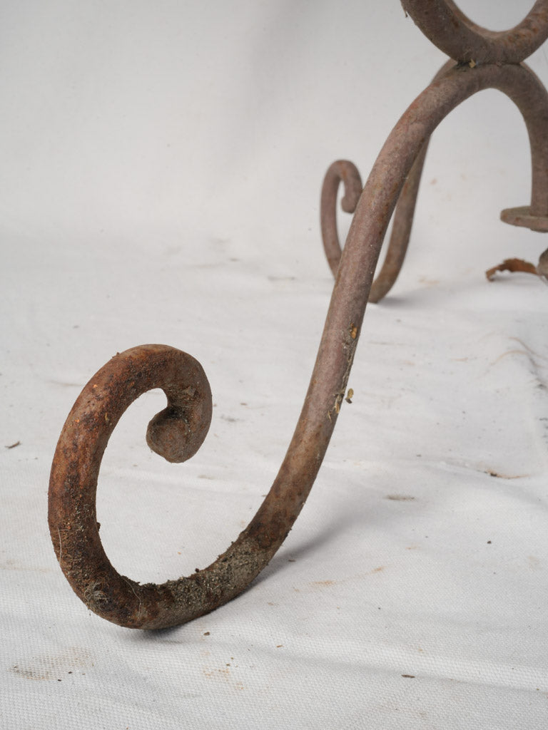 Late 19th Century French Wrought Iron Garden Table w/ Scrolling Base and Faux-Caning Top - 40¼"