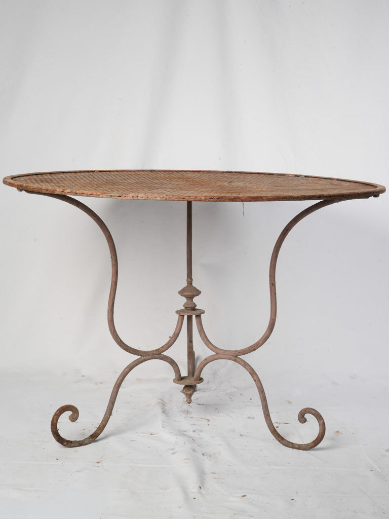 Late 19th Century French Wrought Iron Garden Table w/ Scrolling Base and Faux-Caning Top - 40¼"