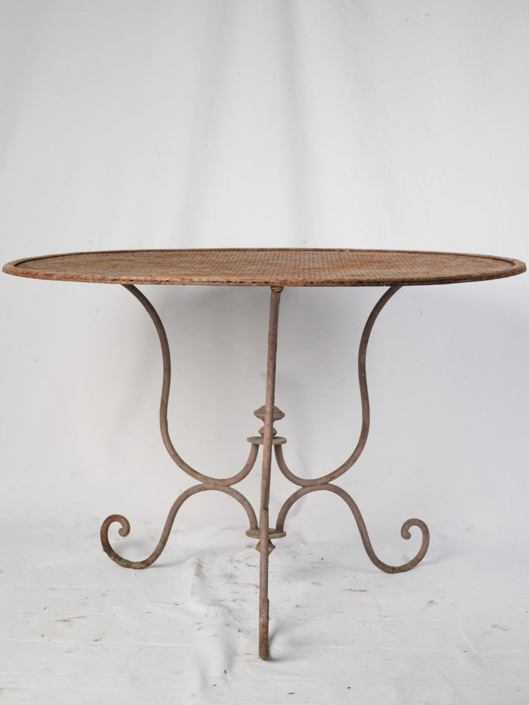Late 19th Century French Wrought Iron Garden Table w/ Scrolling Base and Faux-Caning Top - 40¼"
