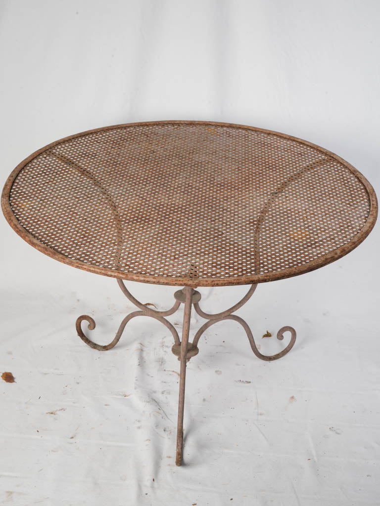 Late 19th Century French Wrought Iron Garden Table w/ Scrolling Base and Faux-Caning Top - 40¼"