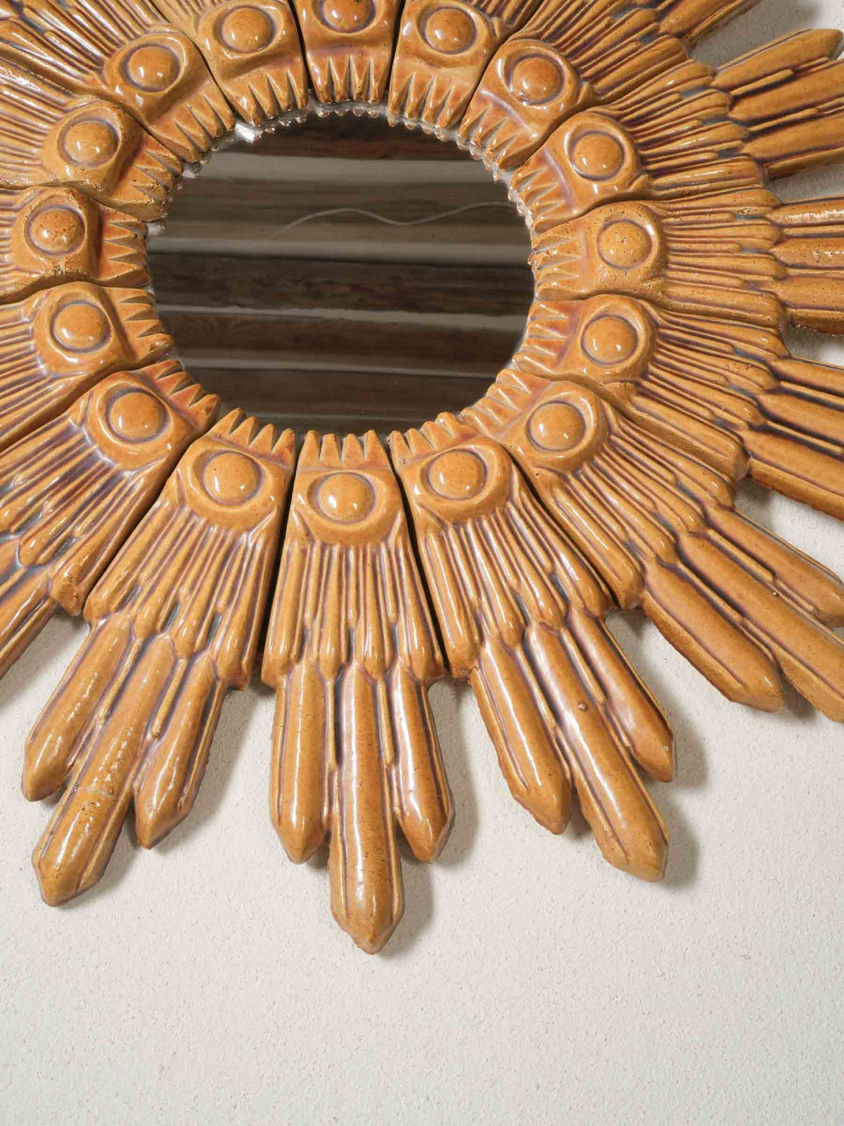 Radiant Vintage French Ceramic Sunburst Mirror, circa 1960 - 24¾"