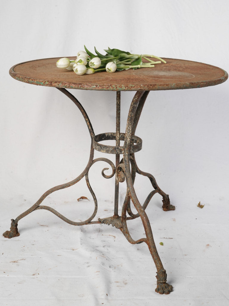 Late 19th Century French Arras Wrought and Cast Iron Outdoor Table w/ Scrolling Legs and Lion Paw Feet - 26" x 31"