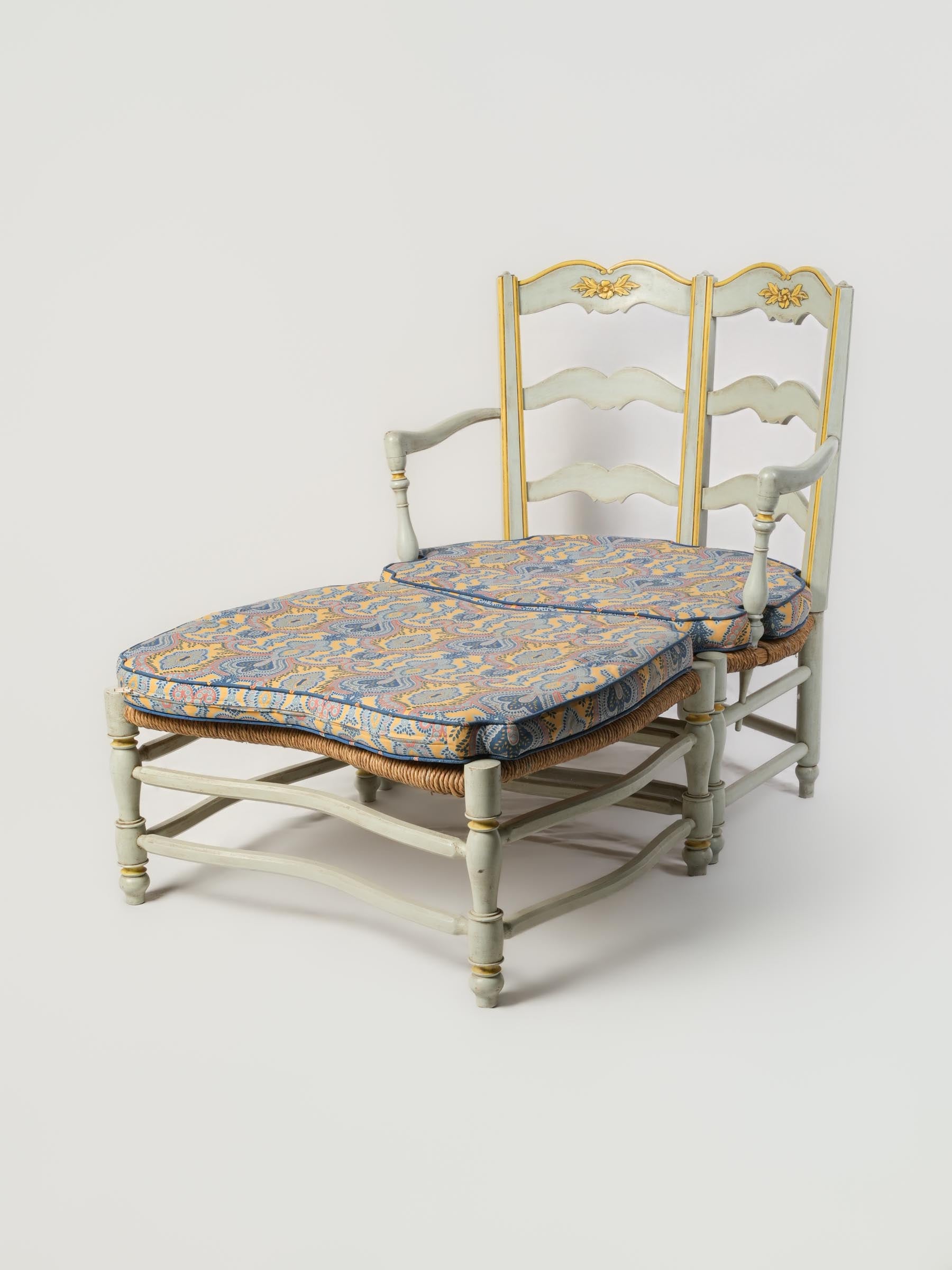 Aged Provençal armchair ottoman set