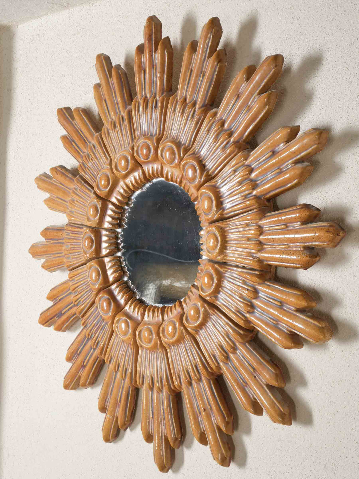 Radiant Vintage French Ceramic Sunburst Mirror, circa 1960 - 24¾"