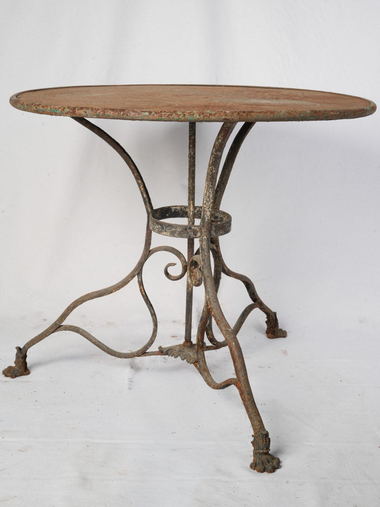 Late 19th Century French Arras Wrought and Cast Iron Outdoor Table w/ Scrolling Legs and Lion Paw Feet - 26" x 31"