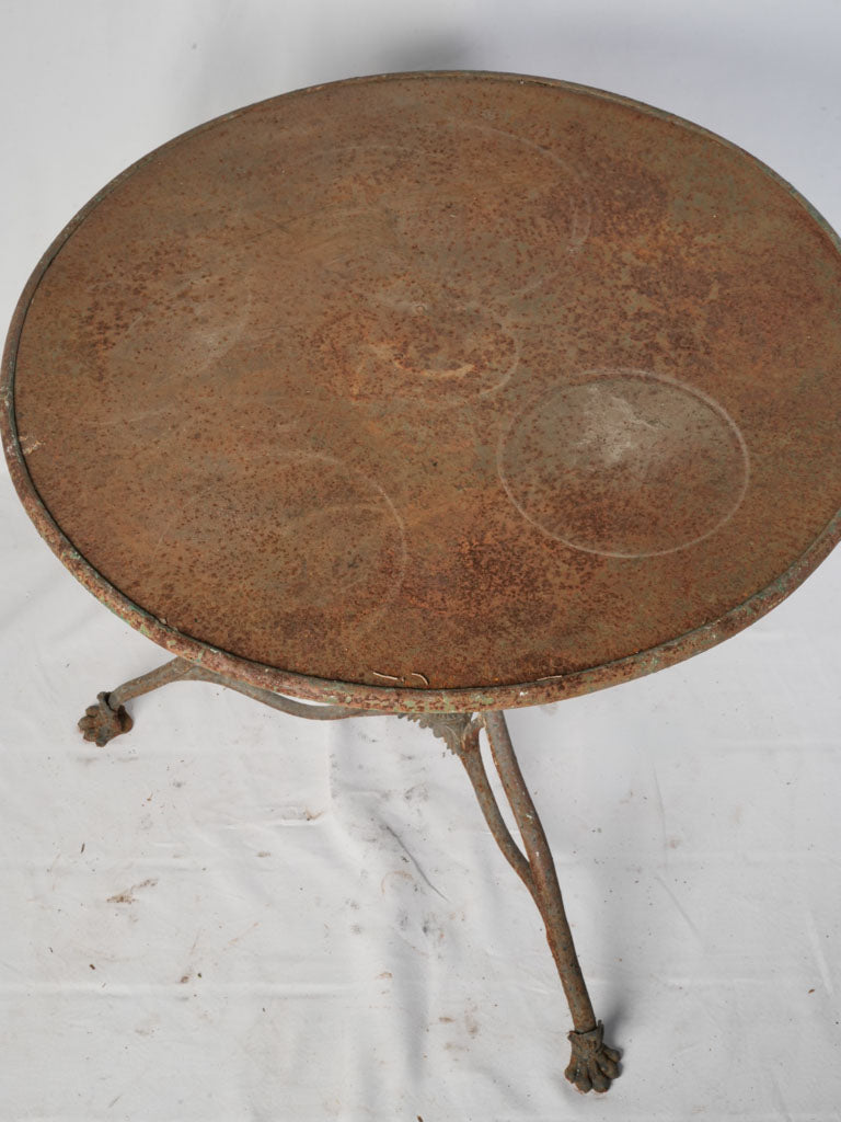 Late 19th Century French Arras Wrought and Cast Iron Outdoor Table w/ Scrolling Legs and Lion Paw Feet - 26" x 31"